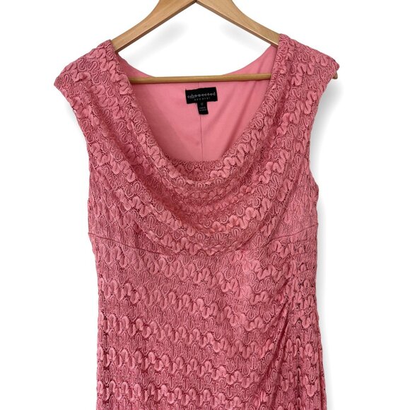 Size 12 PINK METALLIC LACE COWL NECK DRESS Wedding Shower Special Occasion - Picture 2 of 7